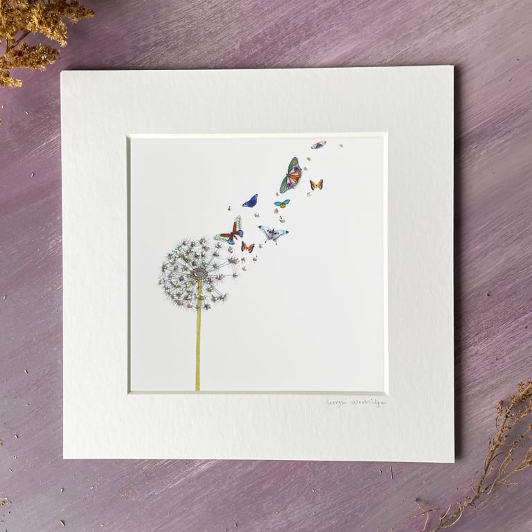 'Butterfly Wish' 8" x 8" Mounted Print