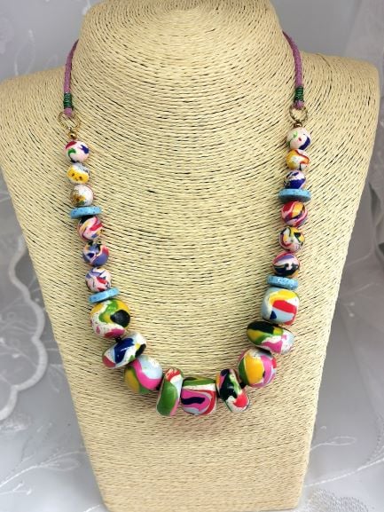 Contemporary handmade multicoloured beaded necklace