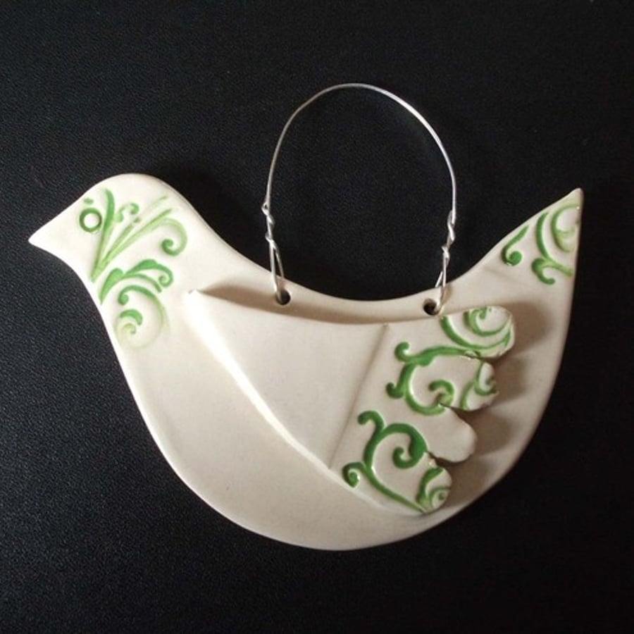 Ceramic bird decoration - green