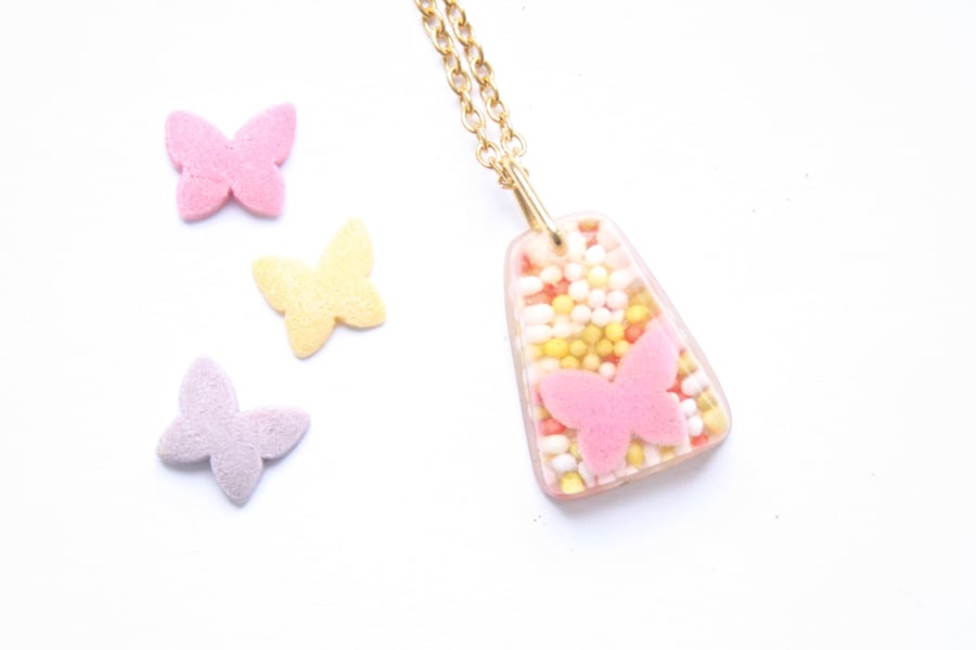 Butterfly necklace, girls necklace, stocking filler, sweetie necklace