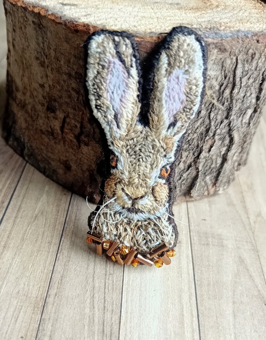 Hare Hand Embroidered Beaded Brooch
