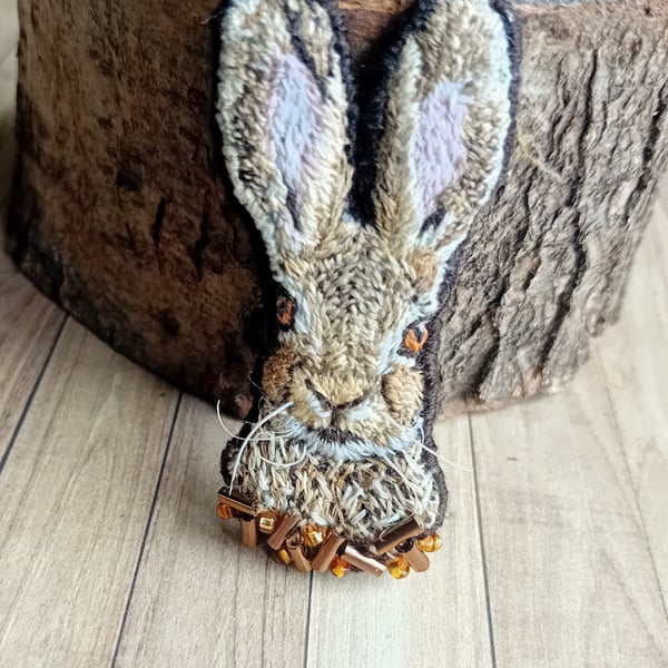 Hare Hand Embroidered Beaded Brooch
