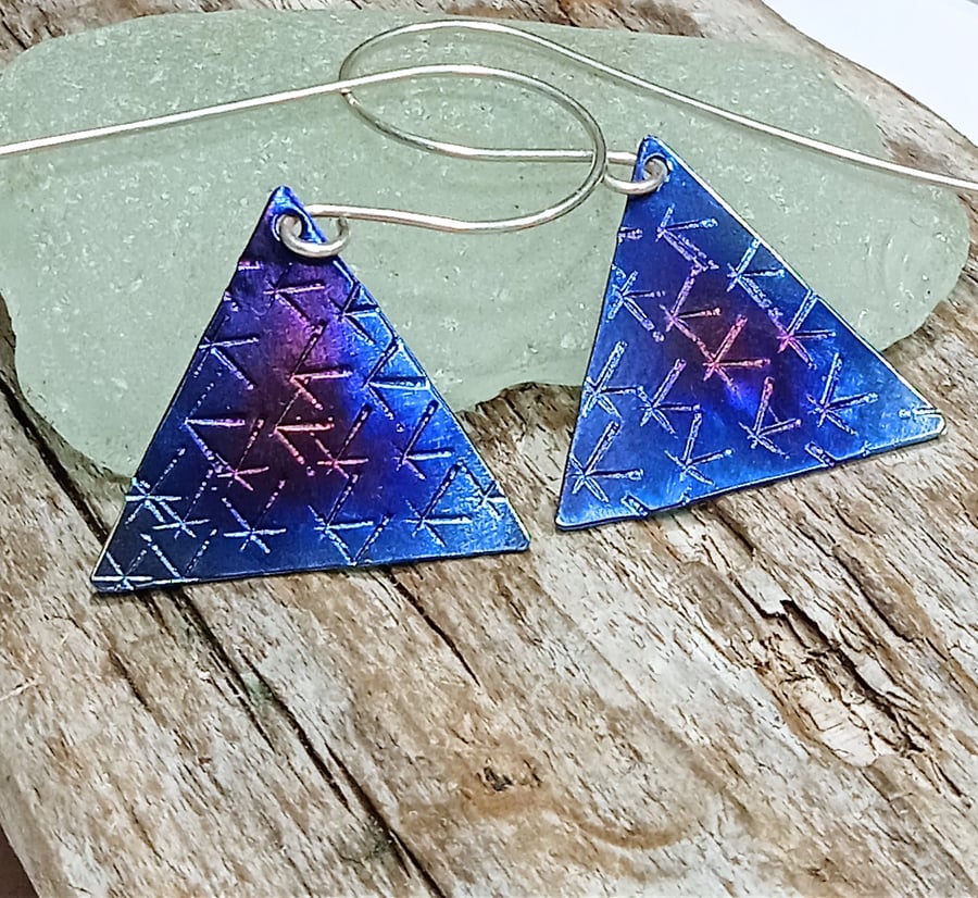 Triangular Coloured Titanium Star Triangular Earrings - UK Free Post