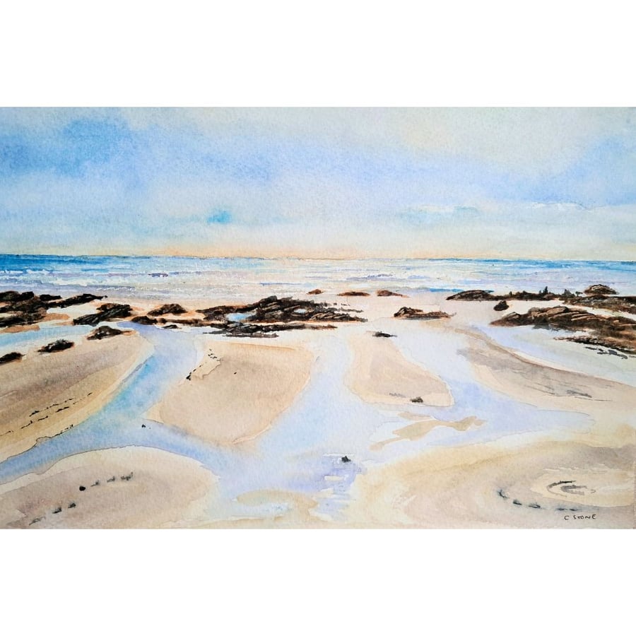 The Foreshore, Finnygook, Cornwall original warercolour painting