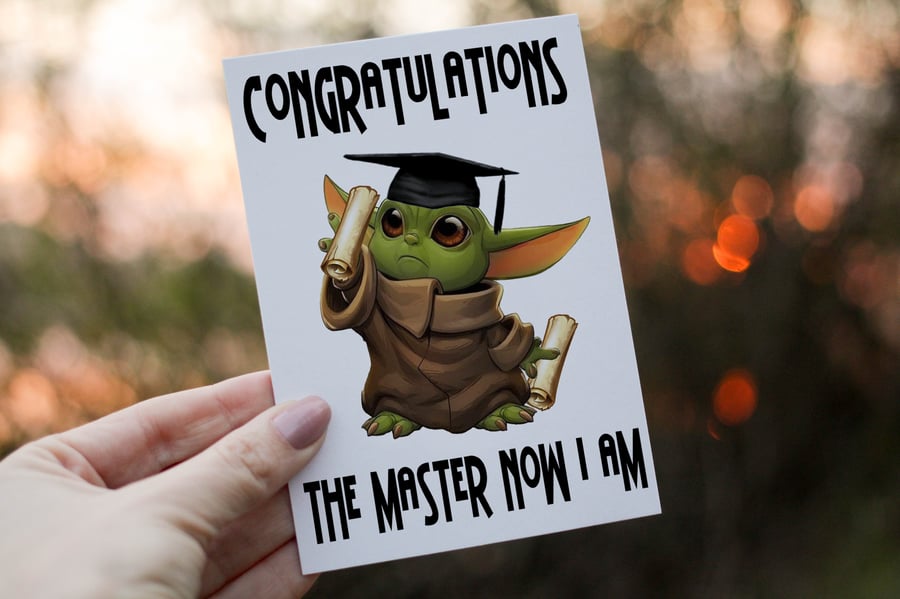 Yoda Masters Degree Graduation Card, Your Graduating Card, Personalised Card 