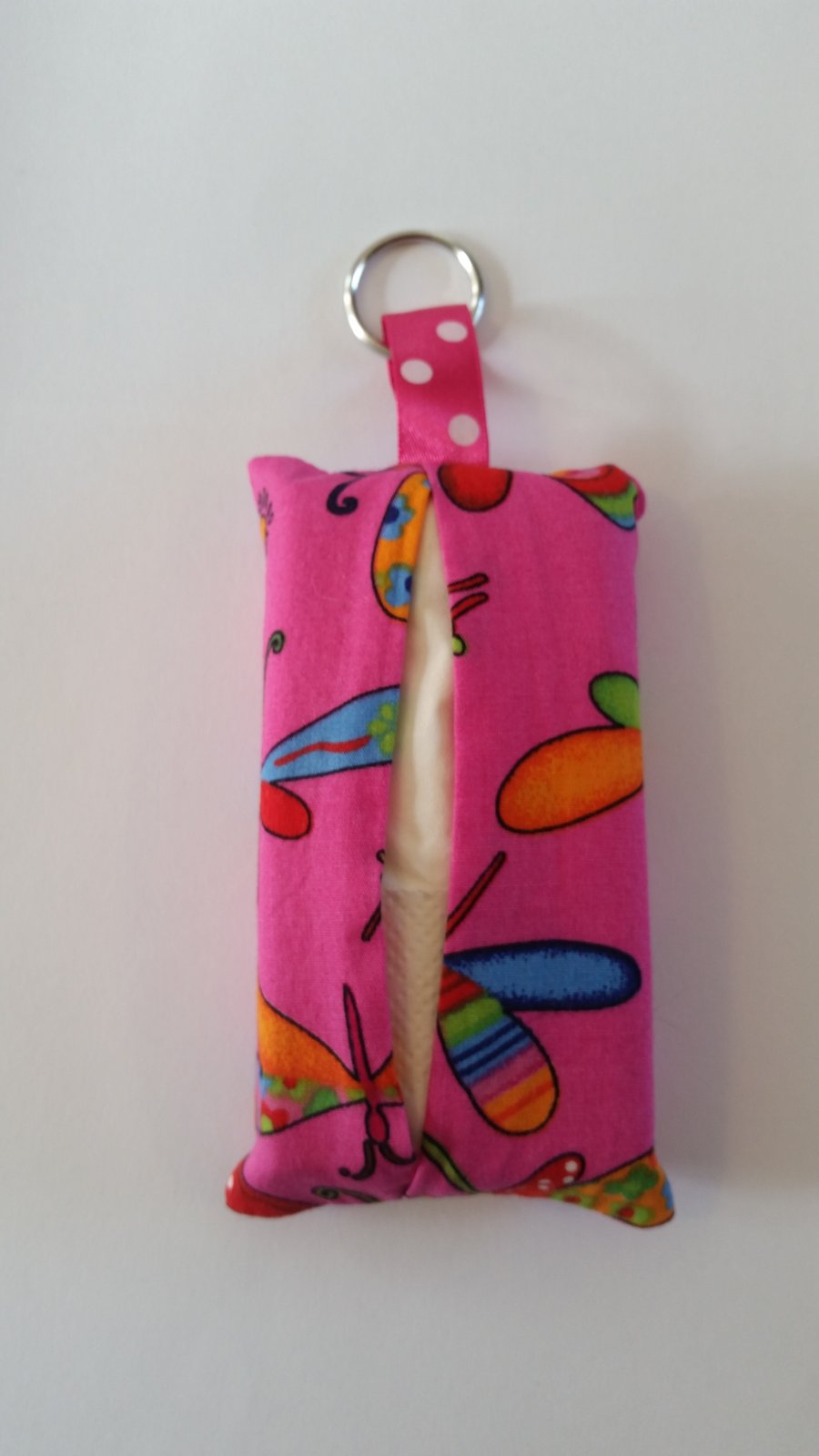 SALE Tissue holder keyring in pink butterfly fabric. 