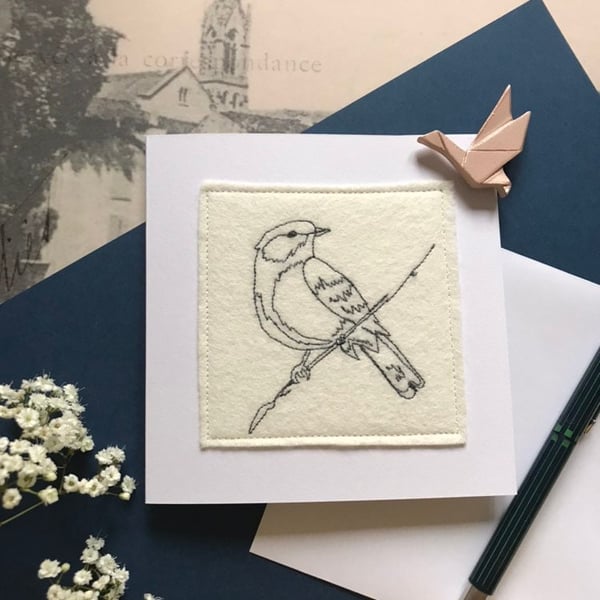 Garden Bird embroidered card