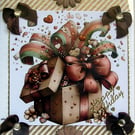 Ribbon Surprise Box - Hand Crafted Decoupage Card - Happy Birthday (3791)