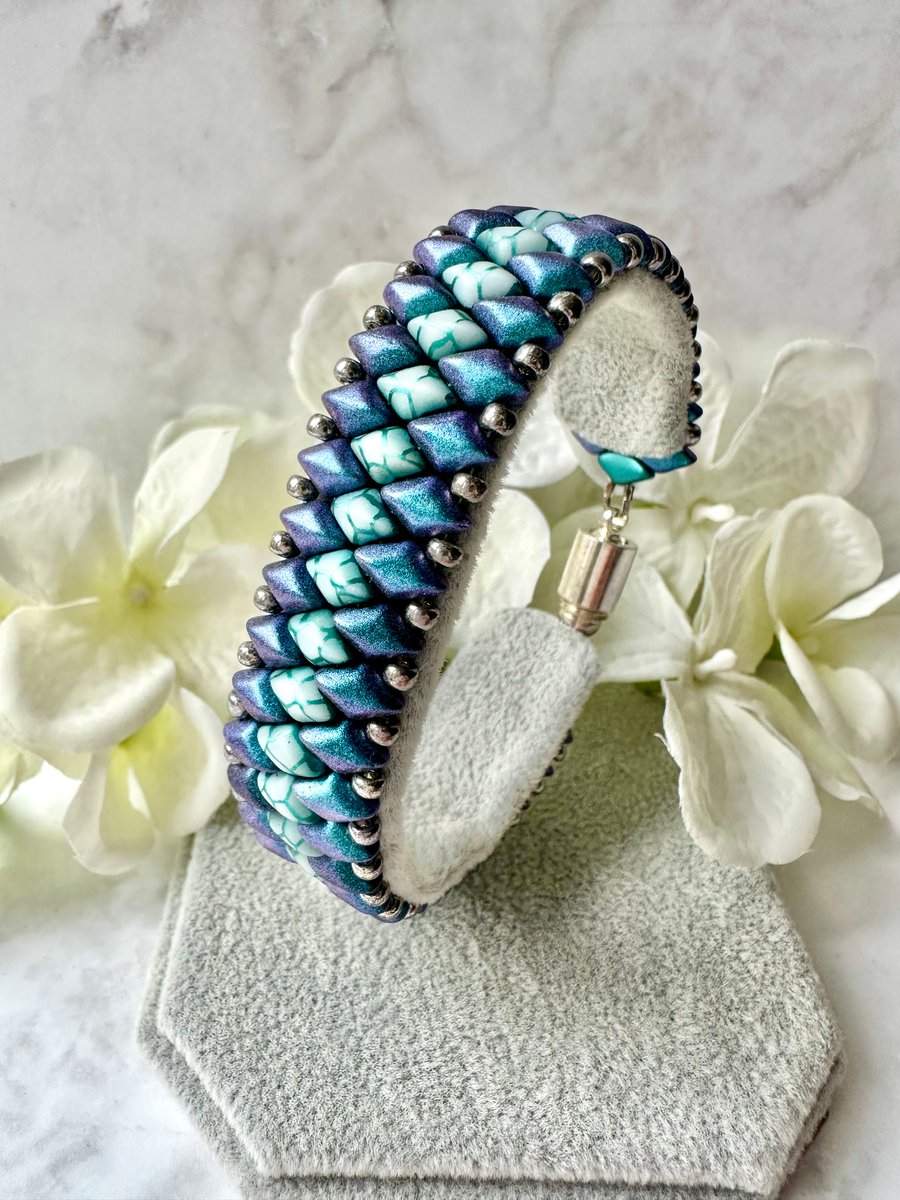 GemDuo Bracelet - Metallic Blueberry & Green Marble