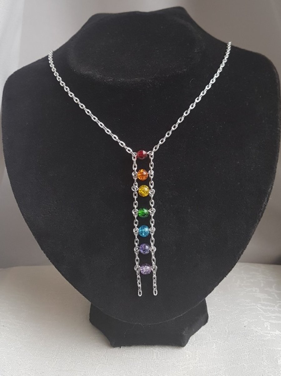 Gorgeous Rainbow dangle necklace - Silver tones