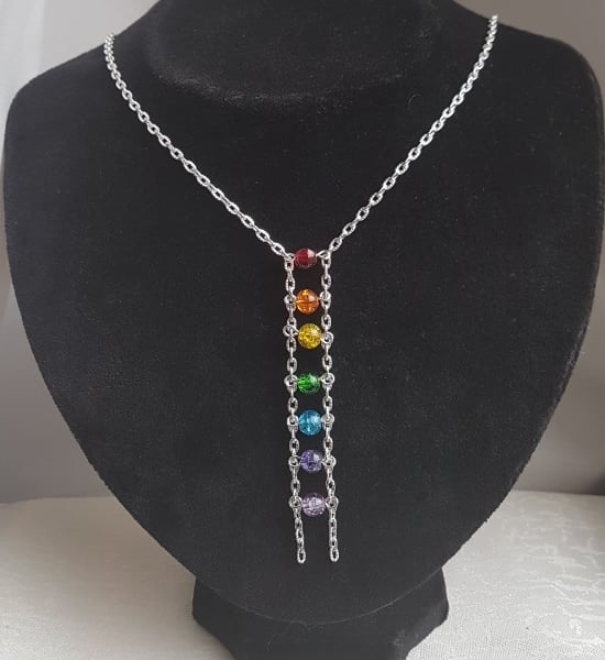 Gorgeous Rainbow dangle necklace - Silver tones