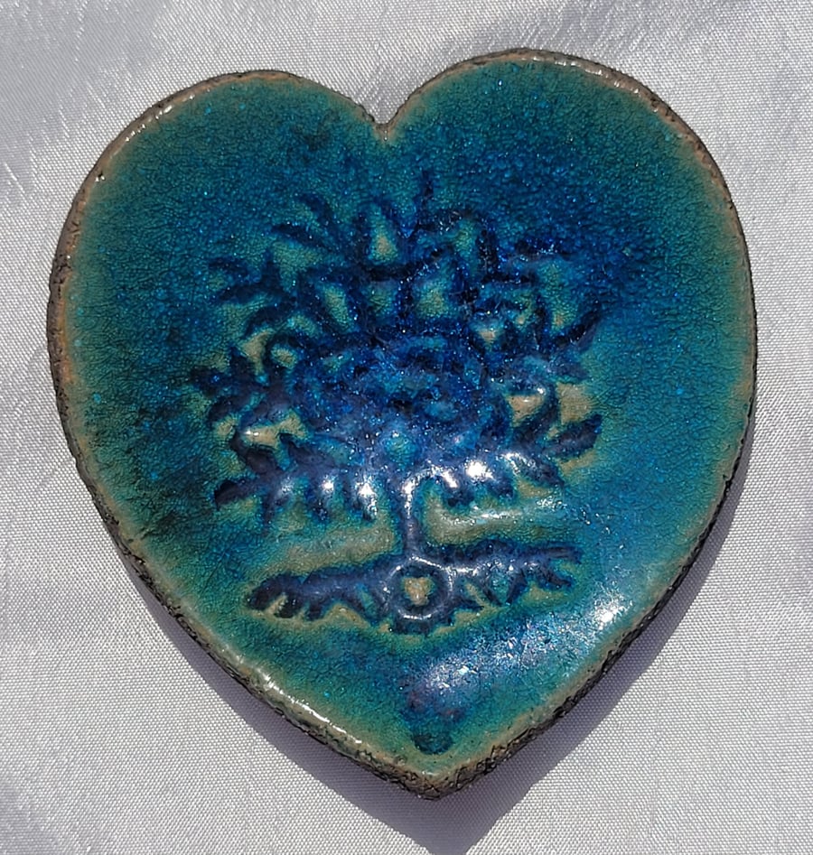 Raku aqua 'Tree of Life' ring dish