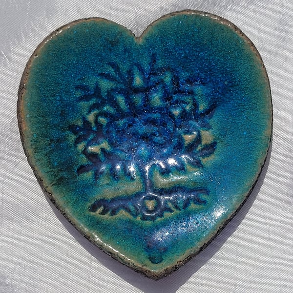 Raku aqua 'Tree of Life' ring dish