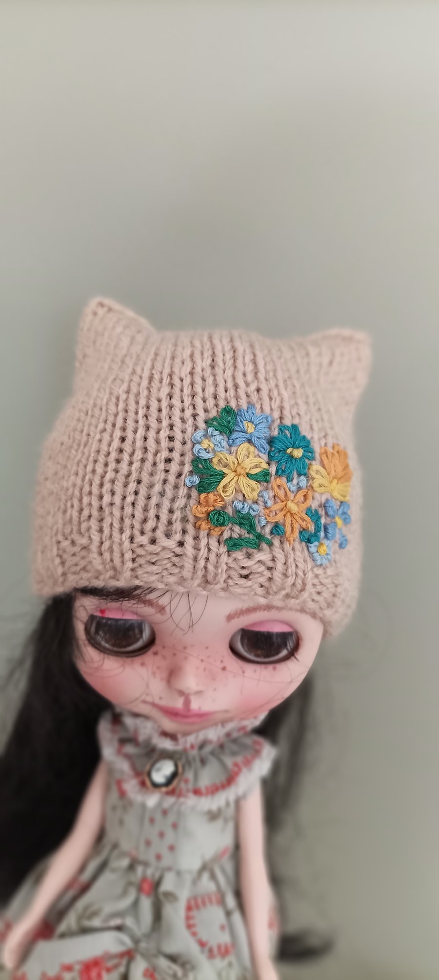 Dolls Cat Hat, Embroidered Collectable Dolls Hat