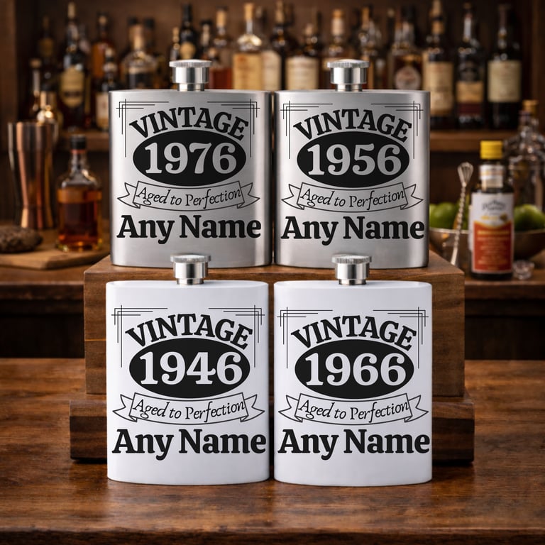 Personalised Name VINTAGE Birthday  Stainless Steel Hip Flask