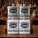 Personalised Name VINTAGE Birthday  Stainless Steel Hip Flask