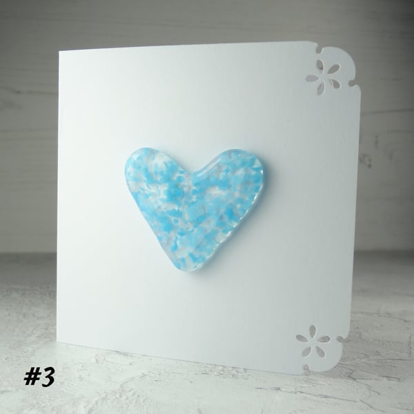 Handcrafted blue speckled heart fused glass blank card (3)