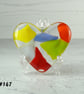 Multicoloured fused glass heart pocket hug with stand 5x4.5cm (147)