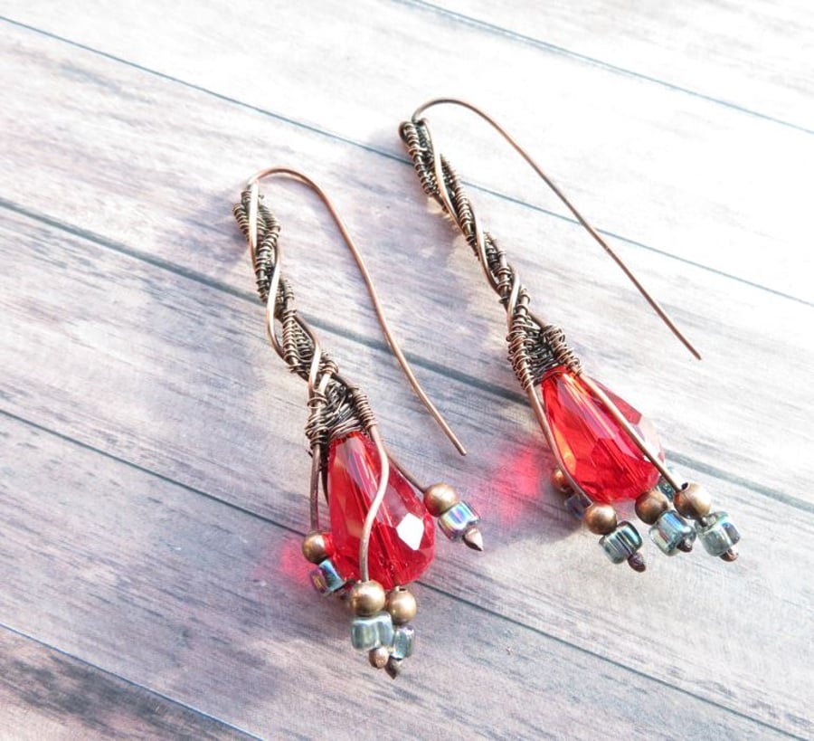 Red Faceted Glass Xmas Earrings