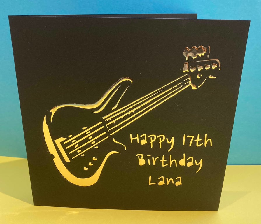 Personalised Bass Guitar Birthday Card - Rock Band, Guitarist, Music