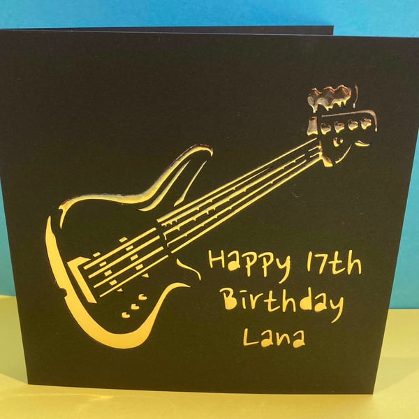 Personalised Bass Guitar Birthday Card - Rock Band, Guitarist, Music