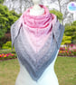 Pink and grey ombre crochet lace cotton shawl. Crochet shawl. Pink grey scarf.