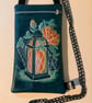 Embroidered Lantern Crossbody Bag – Dark Teal Vinyl – Floral & Web Design  - Image 1