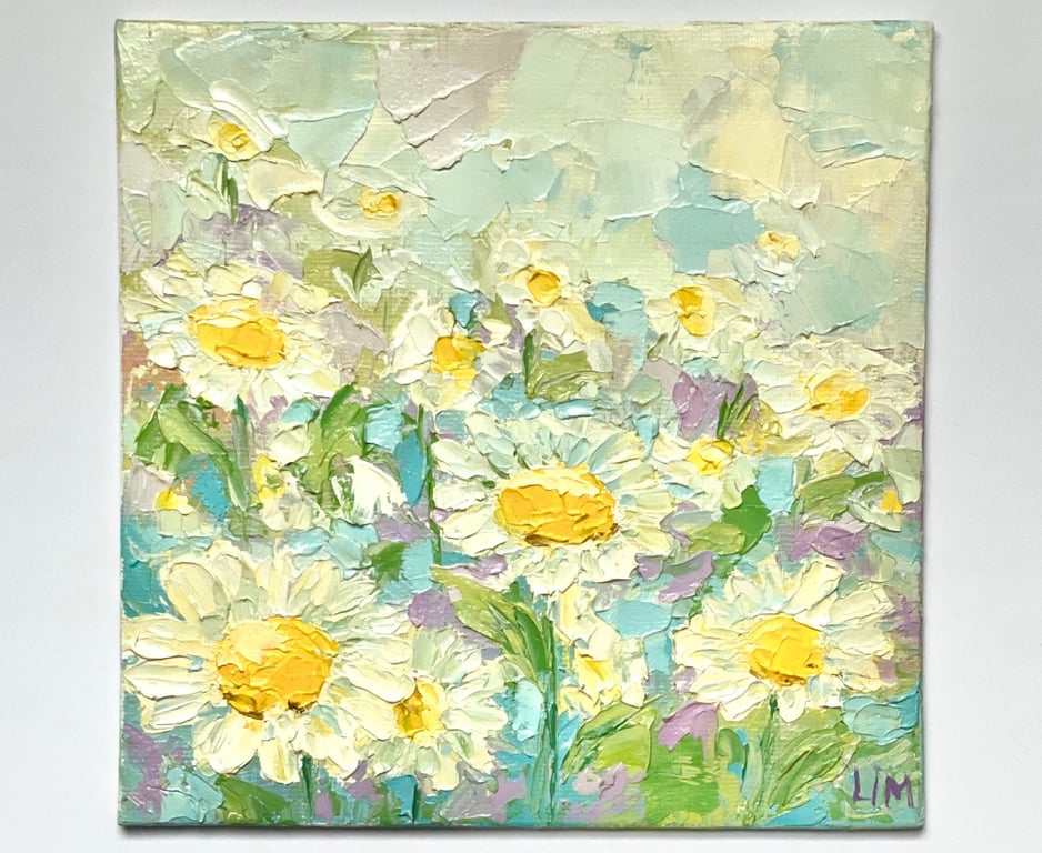 Daisy Wall Art Daisy Flower Original Painting Impasto Wildflower Wall Decor Smal