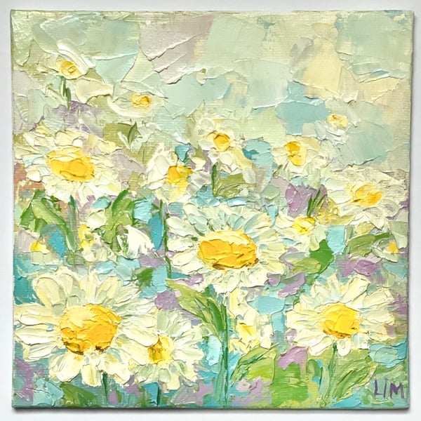 Daisy Wall Art Daisy Flower Original Painting Impasto Wildflower Wall Decor Smal