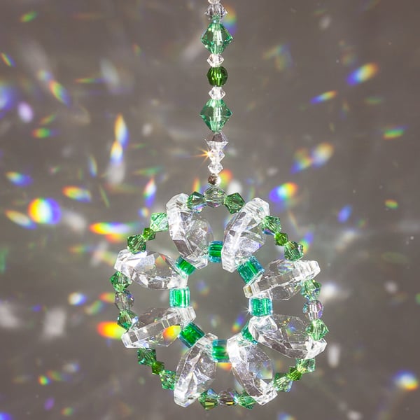 Sun catcher beautiful sparkly Swarovski Sun Catcher hanging decoration in Greens