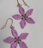 Lilac Flower Earrings Miyuki Delica Beads Handmade 3D Floral Jewellery - Image 2