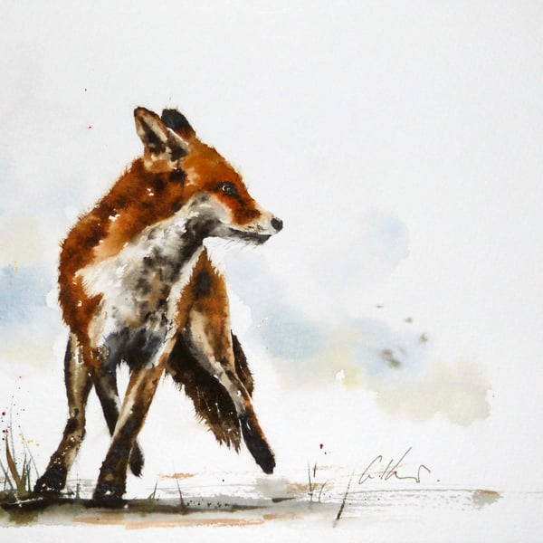 Alert Fox, Original Watercolour Painting.