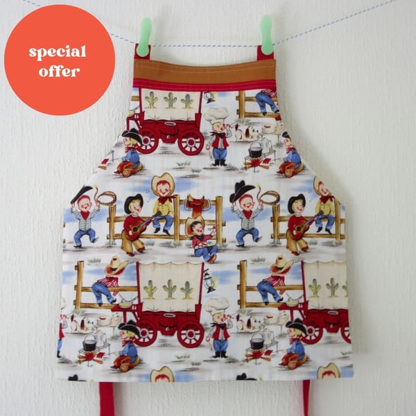 Reversible Childs Apron with Pocket - Cowboy Cookout