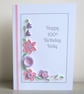 Handmade 100th Birthday Card, Quilled Pink & Lilac Floral Card - Image 2