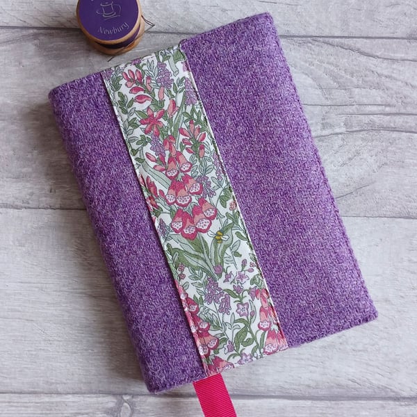 A6 'Harris Tweed®' Notebook Cover - Violet with Liberty London Foxglove Print