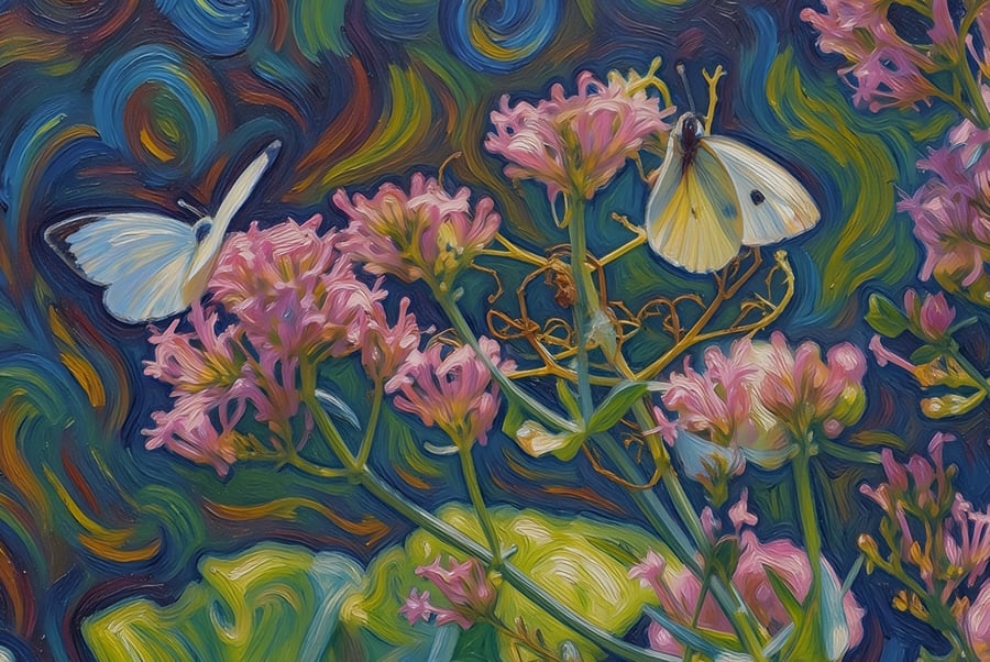 A5 Greeting Card White Butterflies on Flower In The Garden 