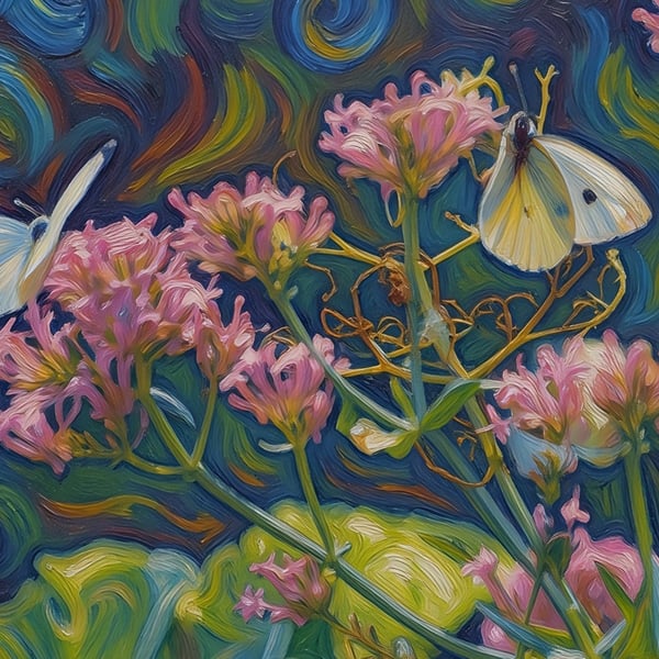 A5 Greeting Card White Butterflies on Flower In The Garden 