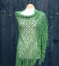 Fringed triangular green crochet lace shawl 100% Cotton - design A444 - Image 1
