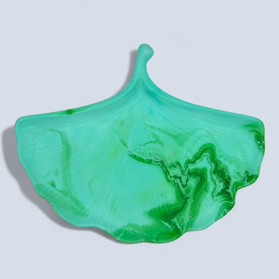 Turquoise and Green Marbled Ginkgo Leaf Trinket Tray (LD1)