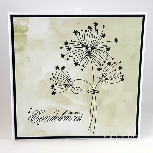 Pale green sympathy card - dandelion heads - sincere condolences