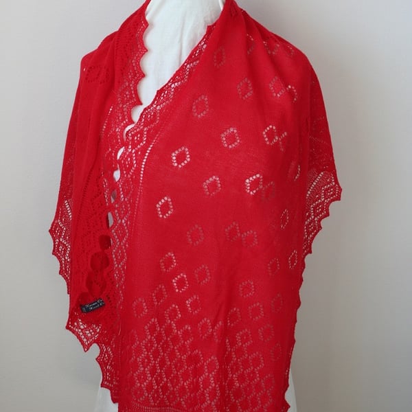 Hand Knitted Red Merino Wool Scarf