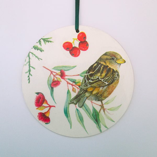 Sparrow wood decoupage indoor hanging decoration
