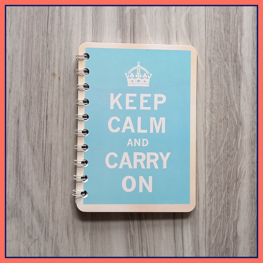 Keep Calm and Carry On poster spiral bound Notebook Blue