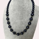 Midnight blue pearl and crystal blue necklace. Classic elegant evening chic