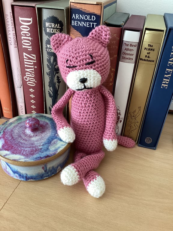 BEAUTIFUL CROCHET CAT IN SOFT PINK & CREAM YARN