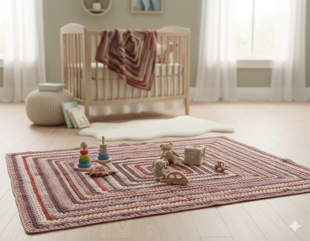 Vintage Crochet Granny Square Blanket Throw - Handmade Boho Berry Plum