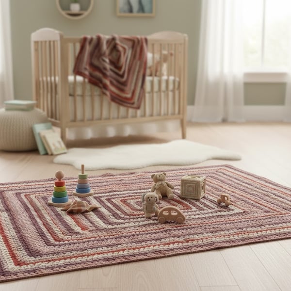 Vintage Crochet Granny Square Blanket Throw - Handmade Boho Berry Plum
