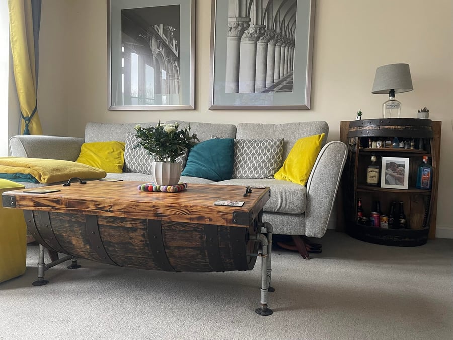 Whiskey Barrel Coffee Table With Pop Top
