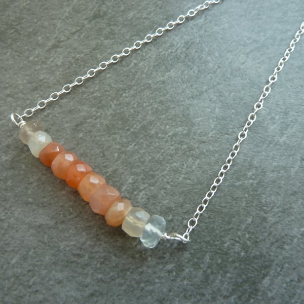 sterling silver chain, moonstone gemstone necklace