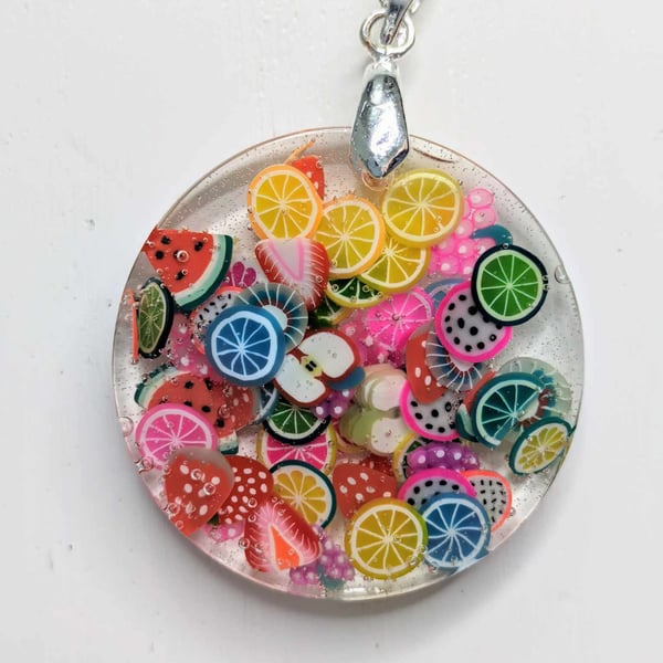 Round Resin Pendant With Fruity Slices